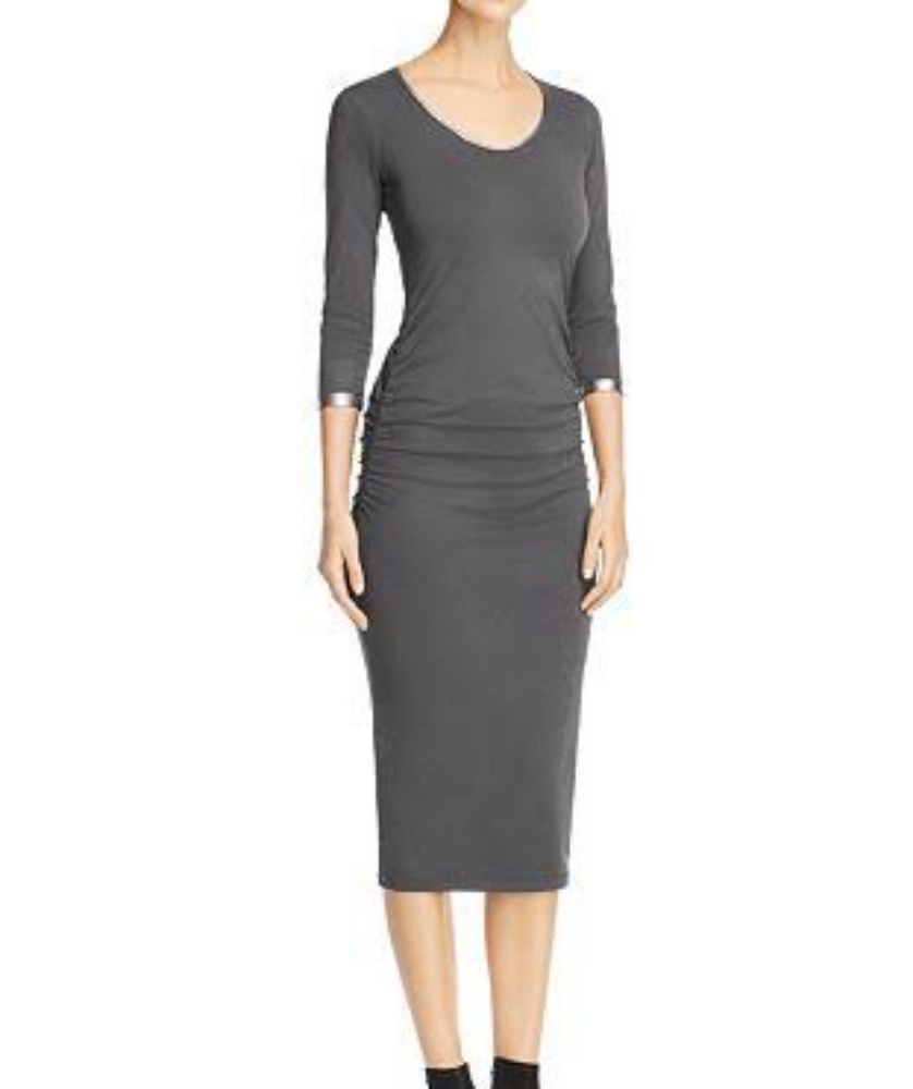 Michel Stars S Grey Ruched Midi Dress